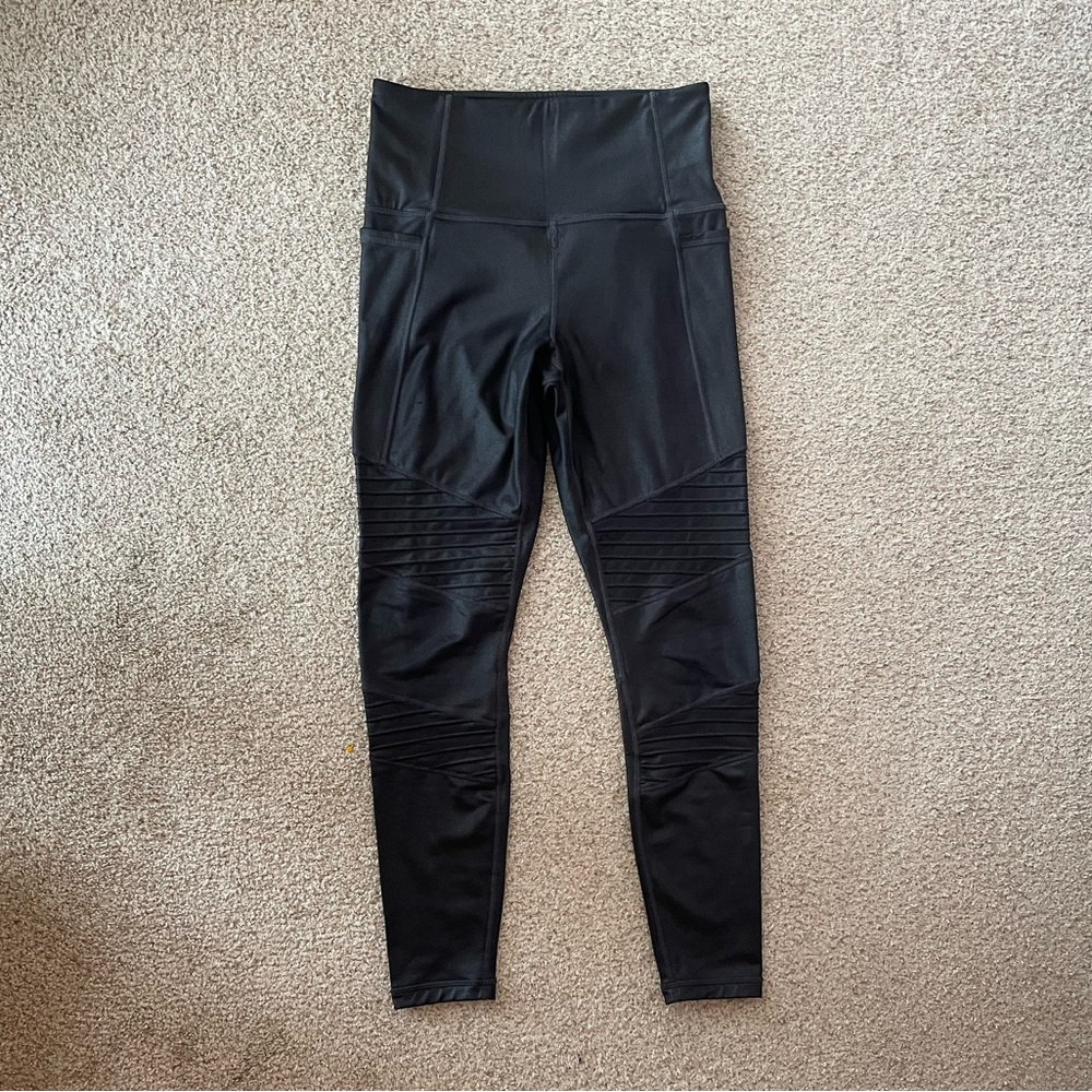 Athleta inclination moto tights leggings pants metallic black XS